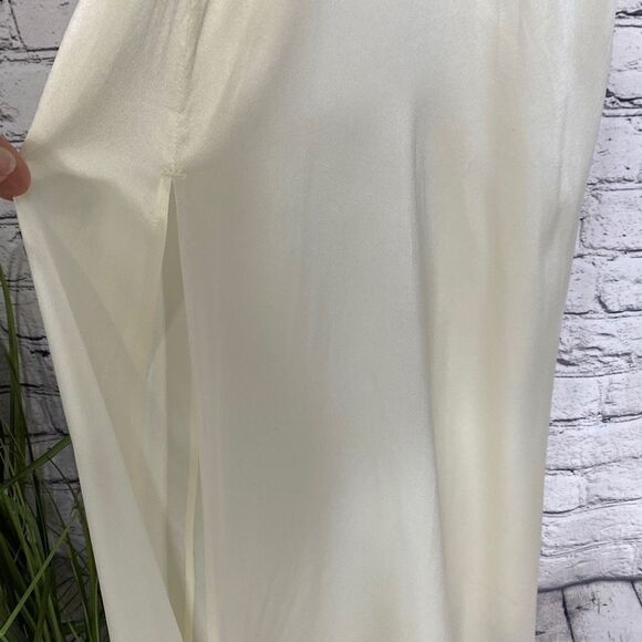 Silk Maison Washable Silk Plunging V-Neck High Slit Maxi MIDI Dress Cream XS New - Picture 11 of 15